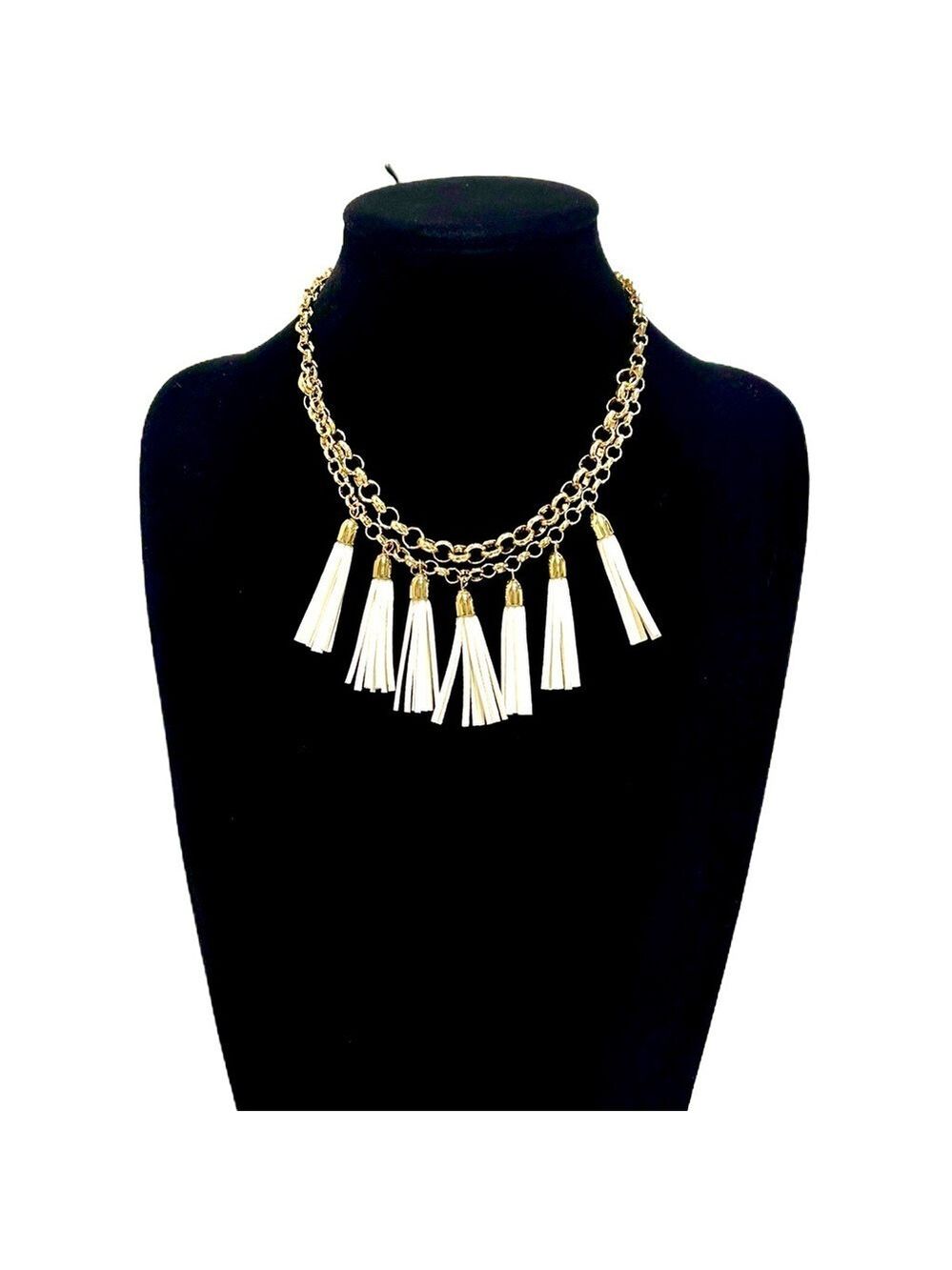 THE LIMITED Gold & White Leather Tassel Layered Necklace | NWT